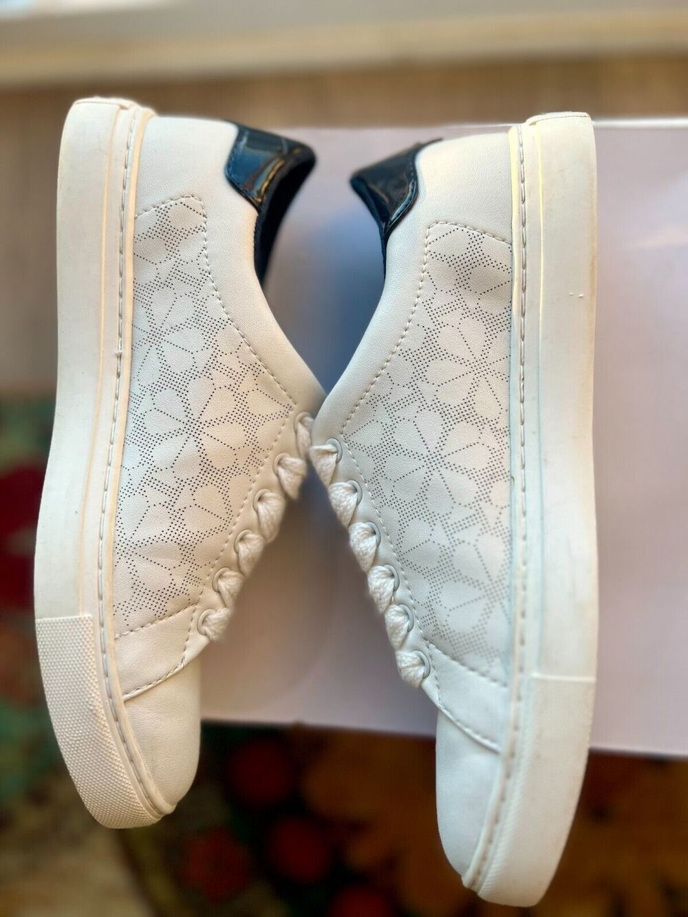 Kate Spade Audrey White Leather Flower Jacquard Logo Sneaker in Size 6.5